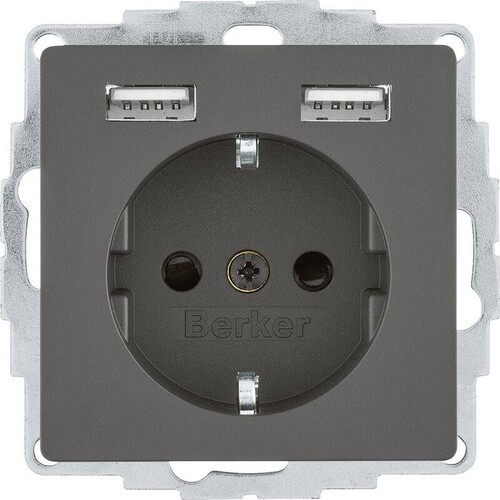 48036086 Berker BERKER Q.x SSD mit 2fach USB 2,4 A anthrazit samt Produktbild Front View L