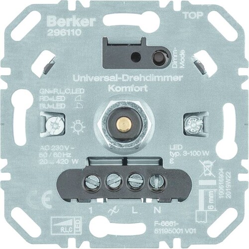 296110 Berker BERKER Universal Drehdimmer 420 W LED 100 W Produktbild Front View L