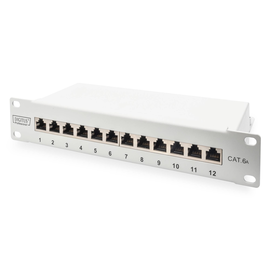 DN-91612S-EA-G Digitus CAT 6A Patch Panel, geschirmt, 12 Port, 1HE, 10, grau Produktbild front M