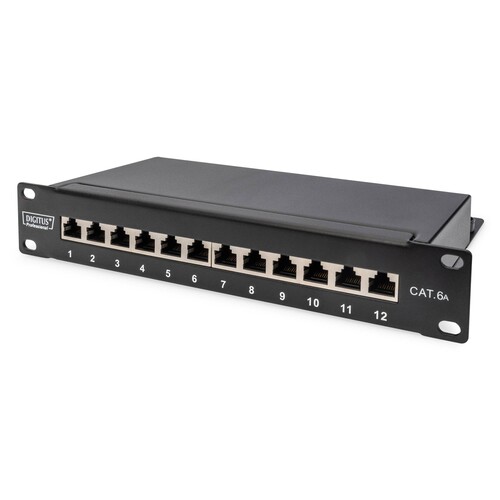 DN-91612S-EA Digitus Cat.6A Patch Panel, geschirmt, 12 Port, 1HE, 10, schwarz Produktbild