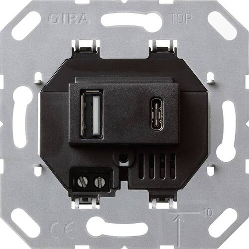 236900 Gira USB Spannungsversorgung 2f Typ A/C Einsatz Produktbild Front View L