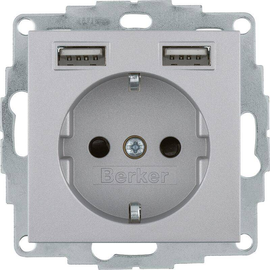 48031404 Berker BERKER S.1/B.x SSD mit 2fach USB 2 4 A alu matt Produktbild