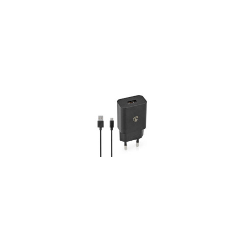 WCHAC242ABK Nedis Netzladegerät 2,4 A Loses Kabel USB C Schwarz Produktbild Front View L