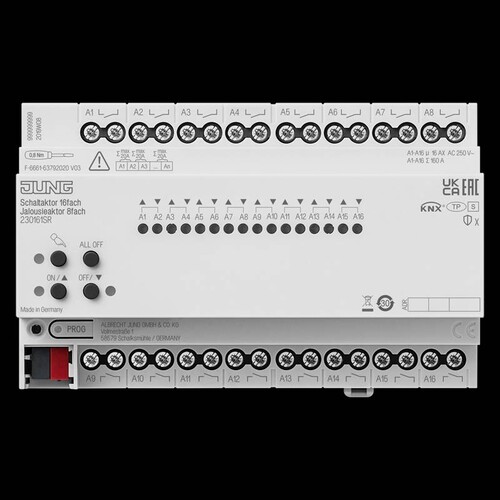 230161SR Jung KNX Schaltaktor 16fach KNX Jalousieaktor Produktbild Front View L