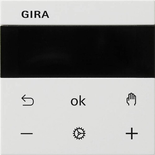 539403 Gira S3000 Raumthermostat Display Bluetooth Reinweiss glänzend Produktbild Front View L