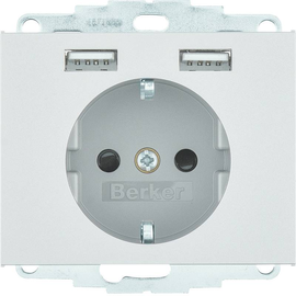 48037004 Berker Steckdose SCHUKO/USB, K.5, edelstahl Produktbild