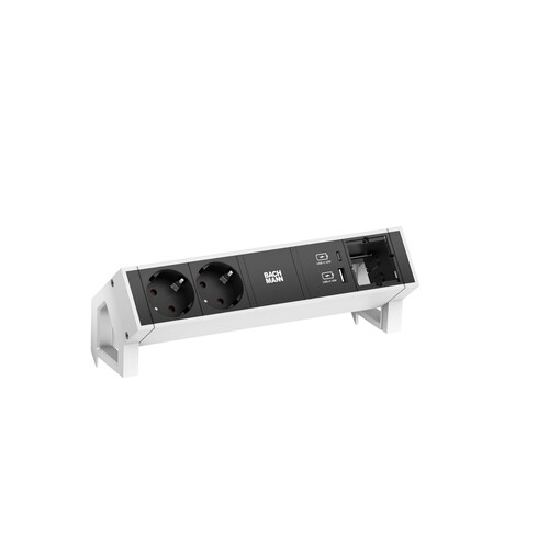 902.935 Bachmann DESK2 2xCEE7/3 1xUSB A&C 22W 1xCM 0,2m GST18 RAL9010 Produktbild Front View L