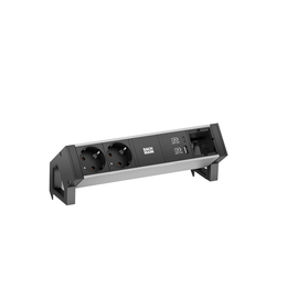 937.304 Bachmann DESK2 ALU BLACK 2xCEE7/3 1xCM 1xUSB A&C 22W 0,2m GST18 Produktbild