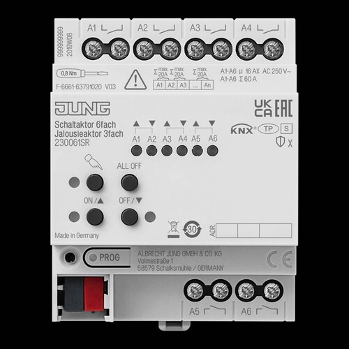 230061SR Jung KNX Schaltaktor 6fach KNX Jalousieaktor Produktbild Front View L