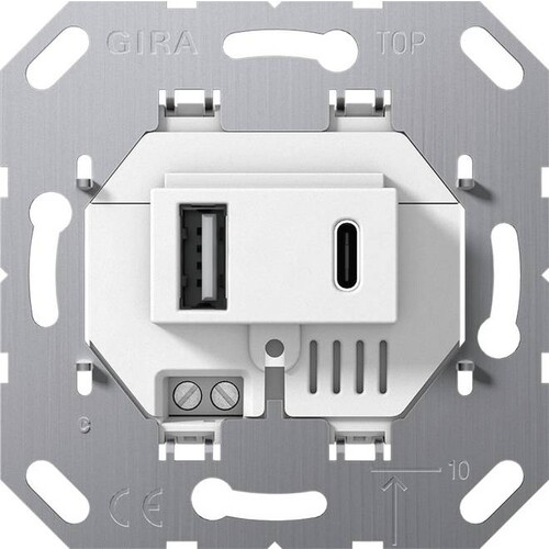 234900 Gira USB Spannungsvers. 2f Typ A/C Einsatz Weiß Produktbild Front View L