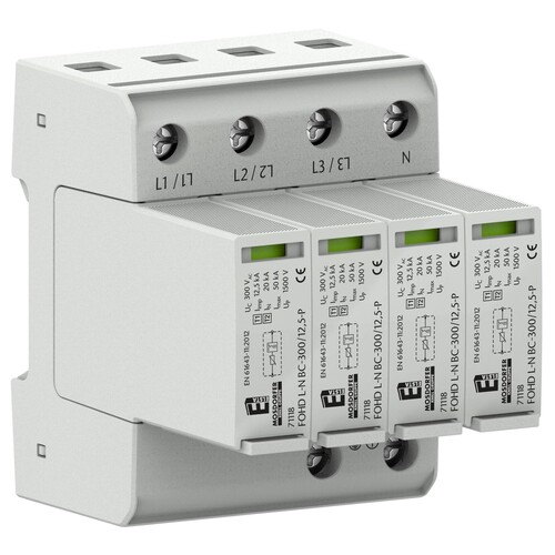 71110 Elsta-Mosdorfer BLITZSTROMABLEITER 4+0/BC/12,5KA FOHD BC TNS 300/12,5 P EL Produktbild Front View L