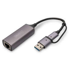 DN-3028 Digitus USB Type C Gigabit Ethernet Adapter 2.5G USB C + USB A Produktbild