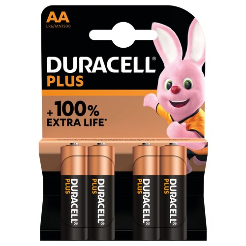 5000394140851 Duracell Plus (4 Stk.-Bl.) AA(MN1500/LR6) K4 Mignon Batterie Produktbild Front View L