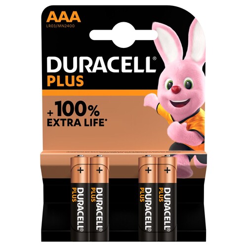 5000394141117 Duracell Plus (4 Stk.-Bl.) AAA(MN2400/LR03) K4 Micro Batterie Produktbild Front View L