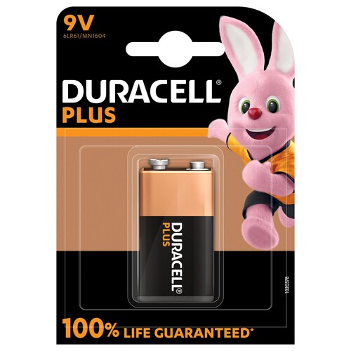 5000394142190 Duracell Plus (1 Stk.-Bl.) 9V(MN1604/6LR61) B1 9V Block Batterie Produktbild Front View L