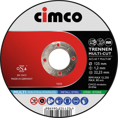 208766 Cimco Trennscheibe Multicut 125x1,2x22,23mm Produktbild Front View L