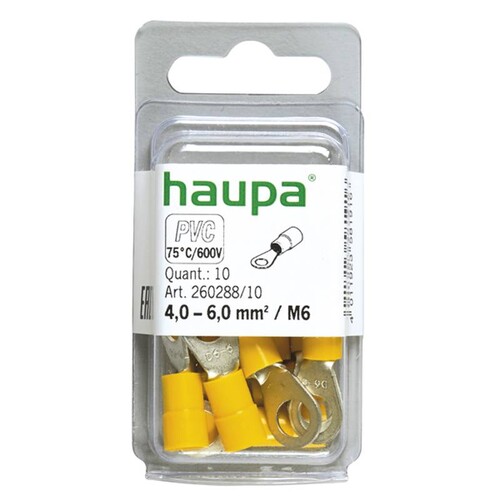 260288/10 Haupa Ringkabelschuh gelb isoliert 4,0 6,0 M6 PVC Produktbild Front View L