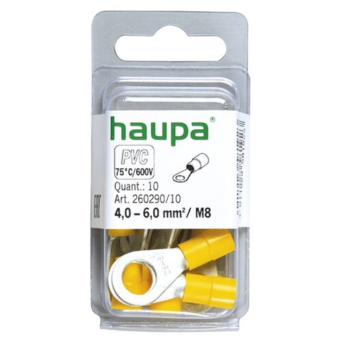 260290/10 Haupa Ringkabelschuh gelb isoliert 4,0 6,0 M8 PVC Produktbild Front View L