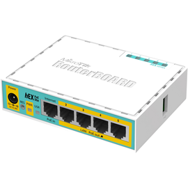 RB750UPR2 Mikrotik hEX PoE lite mit 650MHz CPU, 64MB RAM, 4x PoE Out, USB, Produktbild front M