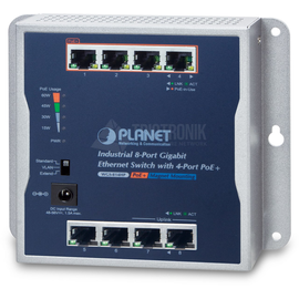 WGS-814HP Planet Industrial 8 Port Gigabit Wall mount Switch, 4 port PoE+  Produktbild