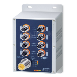 ISW-808PT-M12 Planet Industrial 8 Port 10/100TX M12 802.3at PoE+ Switch, IP67 Produktbild front M
