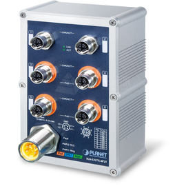 IGS-5227X-4P2T Planet IP67 Industrial L2+ 4Port Gbit M12 802.3at PoE + 2Port Produktbild front M