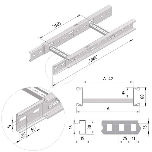 17371 Trayco CLFI60 0500 10 3PG Kabelleiter 60x500x3000mm Produktbild