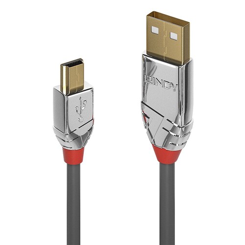 36635 Lindy USB 2.0 Kabel USB-A Stecker auf USB-Mini-B 7,5m Cromo Line Produktbild