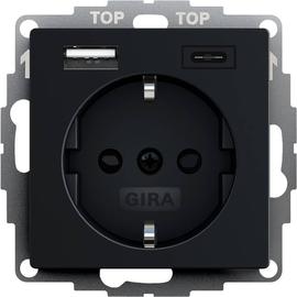 2459005 Gira Schuko-Steckdose m. Shutter + USB-Spannungsversorgung 2fach Typ A/C Produktbild