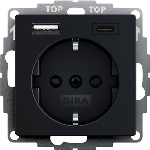 2459005 Gira Schuko-Steckdose m. Shutter + USB-Spannungsversorgung 2fach Typ A/C Produktbild Front View L