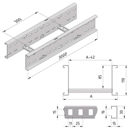 17375 Trayco CLF110 0400 15 3PG Kabelleiter H=110mm, B=400mm, L=3000mm, Produktbild