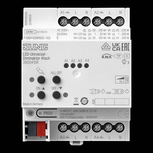 390041SR Jung KNX LED Universal Dimmaktor 4fach Produktbild Front View L