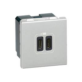 079390 Legrand Mosaic 2xusb C 2 modulig 3A Farbe: Aluminium Produktbild front M