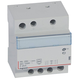 413096 Legrand Sicherheitstransformator, Prim. 230V/50 Hz, Sek.12V AC oder 24V A Produktbild front M
