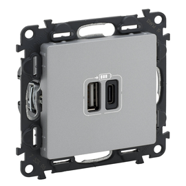 753306 Legrand Valena Life 2XUSB A+C 2 modulig 3A Farbe: Aluminium Produktbild front M