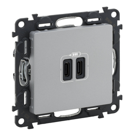 753307 Legrand Valena Life 2XUSB C 2 modulig 3A Farbe: Aluminium Produktbild front M