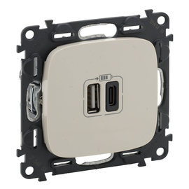 754966 Legrand Valena Allure 2XUSB A+C 2 modulig 3A Farbe: Mandelweiß Produktbild front M