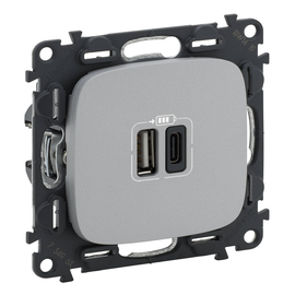 754967 Legrand Valena Allure 2XUSB A+C 2 modulig 3A Farbe: Aluminium Produktbild front M