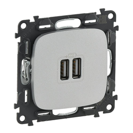 754997 Legrand Valena Allure USB Ladedose 2400mA Farbe: Aluminium Produktbild front M