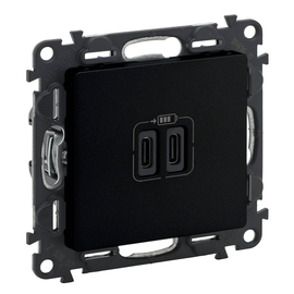 756307 Legrand Valena Life 2xUSB Typ C 2 modulig 3A Farbe: Schwarz Produktbild front M