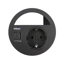 159273006900 Schulte EVOline Circle80 1xSteckdose, A+C USB, schwarz Produktbild
