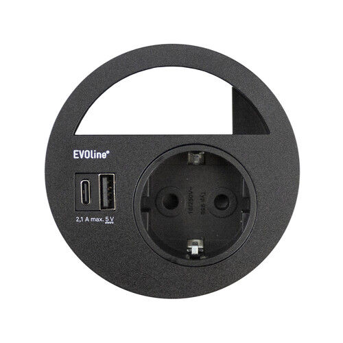 159273006900 Schulte EVOline Circle80 1xSteckdose, A+C USB, schwarz Produktbild Front View L