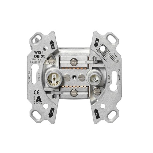 1005 Wisi DB 05 TV-Durchgangsdose Univ. Breitband AD/DD 10dB/3dB 4-2400MHz Produktbild Front View L
