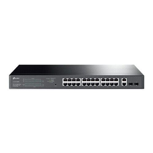 TL-SG1428PE TP-Link 28 Port Gb Easy Smart Switch 24 Port PoE, 2 SFP, 2 norm. Produktbild Front View L