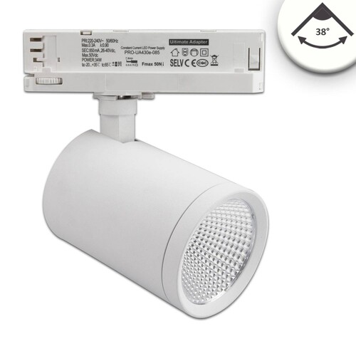 115130 Isoled 3 PH Schienen Strahler, 35W, 38°, weiß matt, 4000K, CRI90 Produktbild