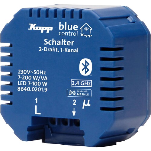 864002019 Kopp Blue- control Schaltaktor, Schalter 1- Kanal, 2- Drah Produktbild Front View L