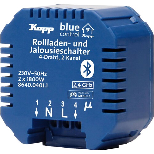 864004011 Kopp Blue- control Schaltaktor für Rollladen- , Jalousien-  Markisenst Produktbild Front View L