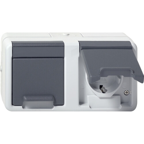 478130 Gira SCHUKO 2-Fach Waagerecht WG FR AP Grau Produktbild Front View L