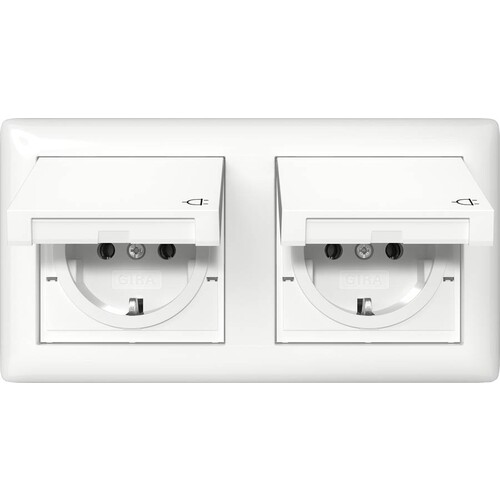 415803 Gira SCHUKO KD + Set IP44 Rahmen 2f Standard 55 Reinweiß glänzend Produktbild Front View L