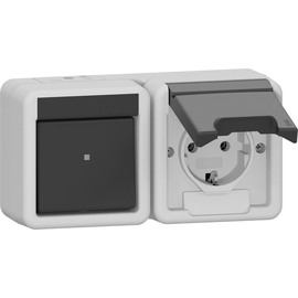 417730 Gira Kombination waagerecht Schuko/Wechsel WGAufputz grau Produktbild front M
